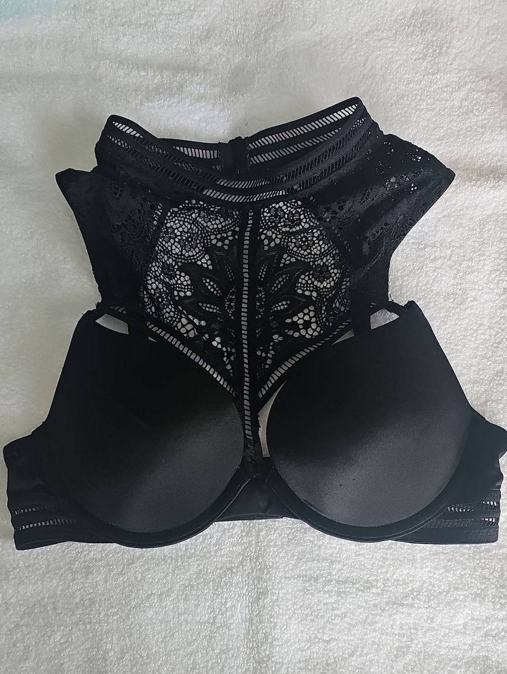 Victorias Secret High-Neck Lace Insert Push-Up Bra - Black